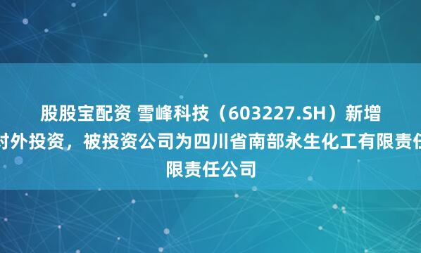 股股宝配资 雪峰科技（603227.SH）新增一起对外投资，被投资公司为四川省南部永生化工有限责任公司